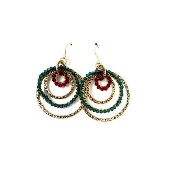 Festive Holiday Earring Set - 3 Pairs: Reindeer, Holly,  & Wreath Hoops - Picture 2 of 6